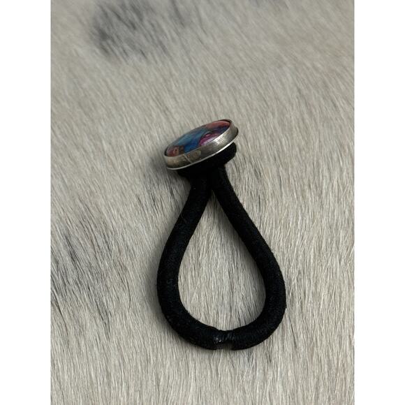 Native American Navajo Handmade Sterling Silver Pink Blue Dahlia Oyster Hair Tie main image 6